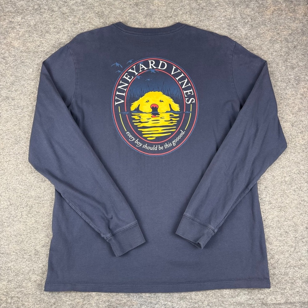 Vineyard Vines T-Shirt Long Sleeve Dog Cotton Blue Mens Medium M